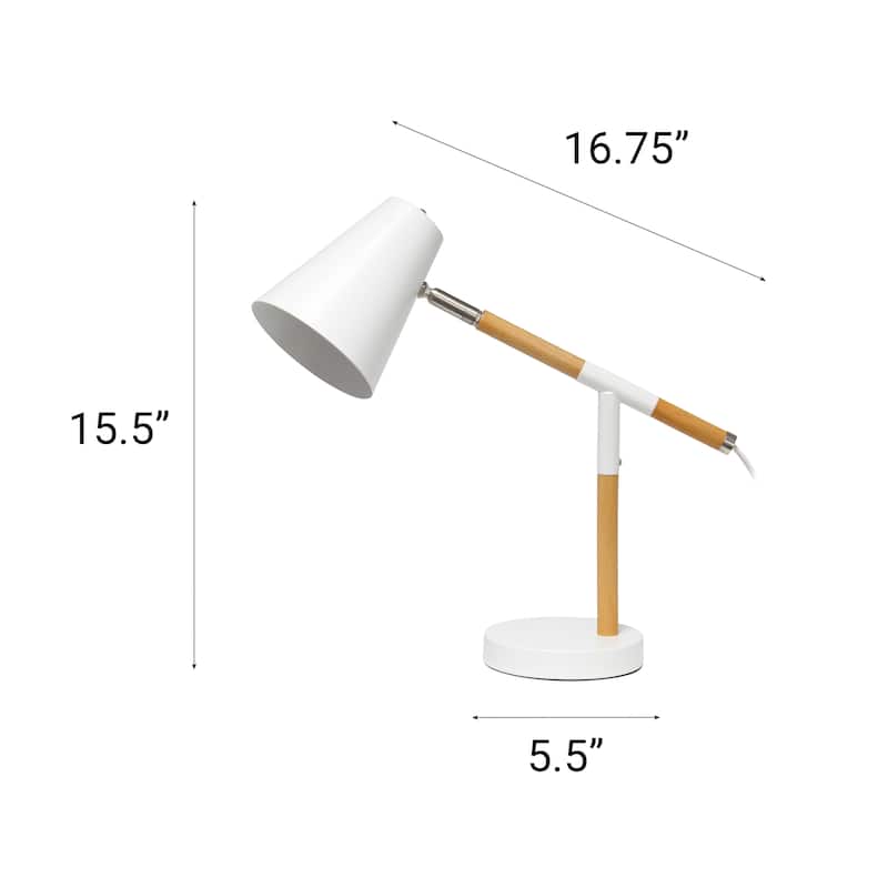 15.5" Nordic Adjustable Wood Arm Desk Lamp, Modern Table Light , Office, Bedroom, Living Room - 16.75” x 5.50” x 15.50”