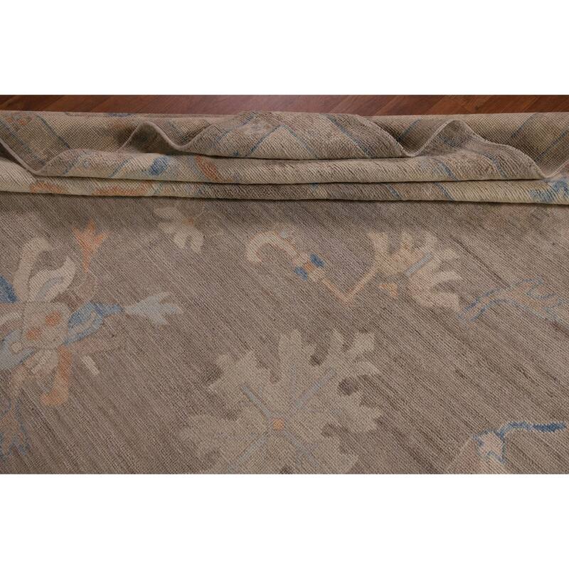 Vegetable Dye Oushak Oriental Area Rug Handmade Beige Wool Carpet - 8'11" x 12'1"