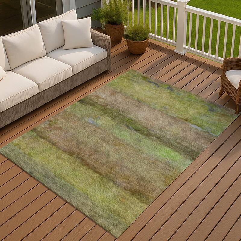 Machine Washable Indoor/ Outdoor Contemporary Ombre Chantille Rug - Olive - 2'6" x 3'10"