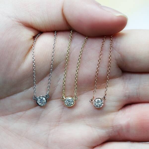 Auriya 1 4ctw Round Solitaire Diamond Necklace 14k Gold Bezel Set 4mm Overstock 11409530