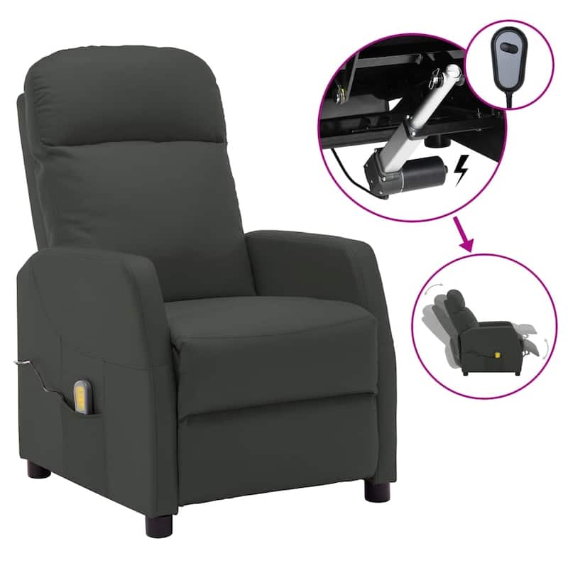 vidaXL Massage Recliner Anthracite Faux Leather - 25.6" x 38.2" x 39.4"