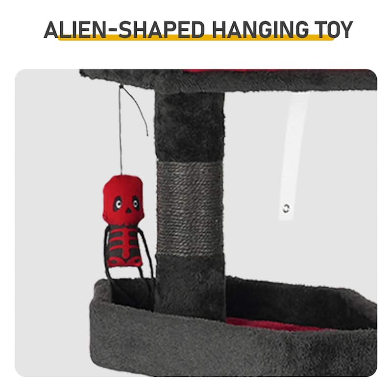 49" Gothic Cat Tree with Throne Bed and Coffin Perch Scratching Posts and Hanging Toy for Cats