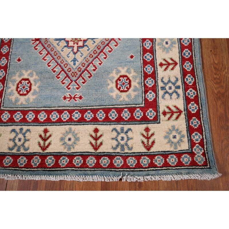Light Blue Kazak Oriental Runner Rug Handmade Wool Carpet - 2'10" x 15'0"
