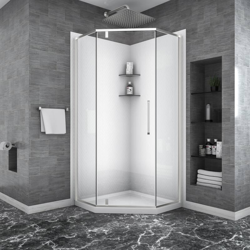 Lordear Shower Door 34-1/8" x 72" Semi-Frameless Neo-Angle Hinged Shower Enclosure