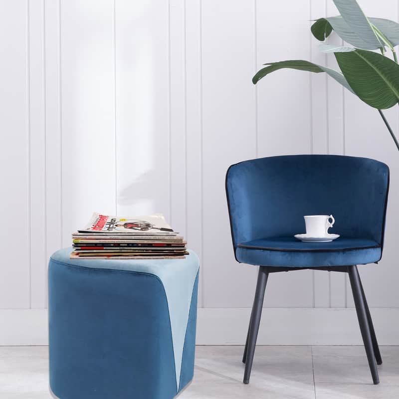 Adeco Modern Round Velvet Ottoman Foot Rest Stool Upholstered Footstool