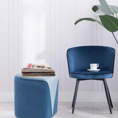 Adeco Modern Round Velvet Ottoman Foot Rest Stool Upholstered Footstool