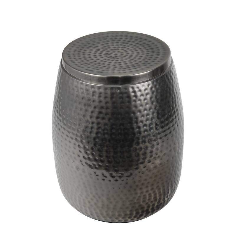 happimess Rustic Metal Drum Storage Side Table with Lid