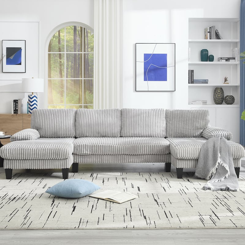 Symmetrical Corduroy Double Chaise Couch U-shaped Sectional Sofa