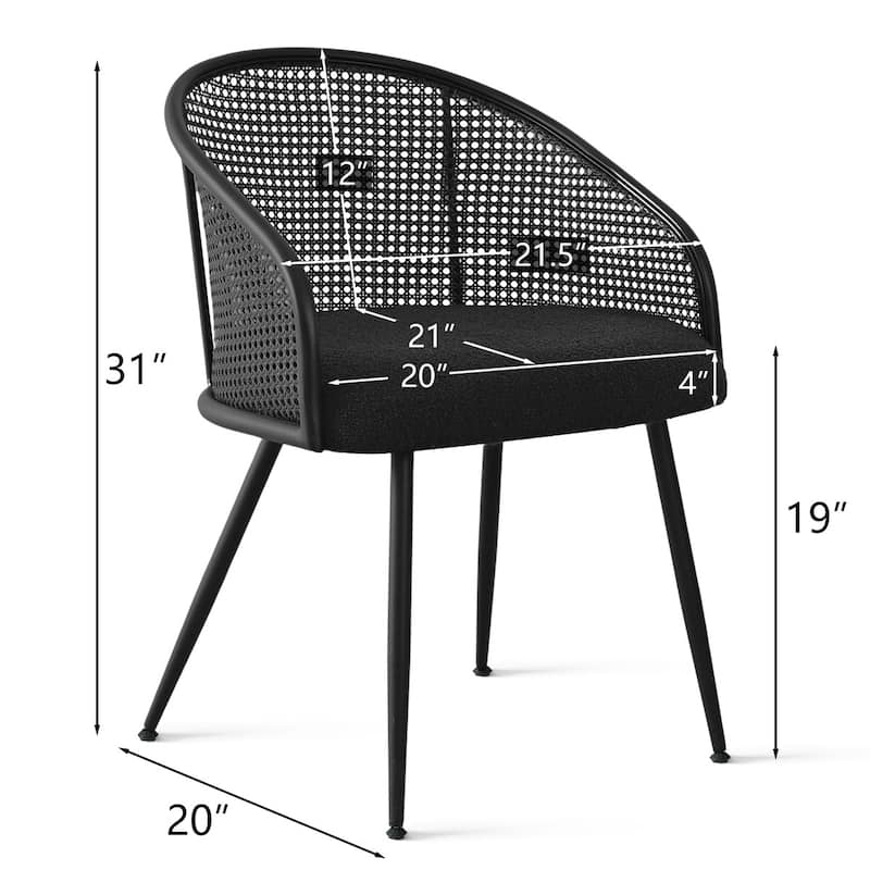19" Seat Height Rattan Boucle Dining Armchair(Set of 2)
