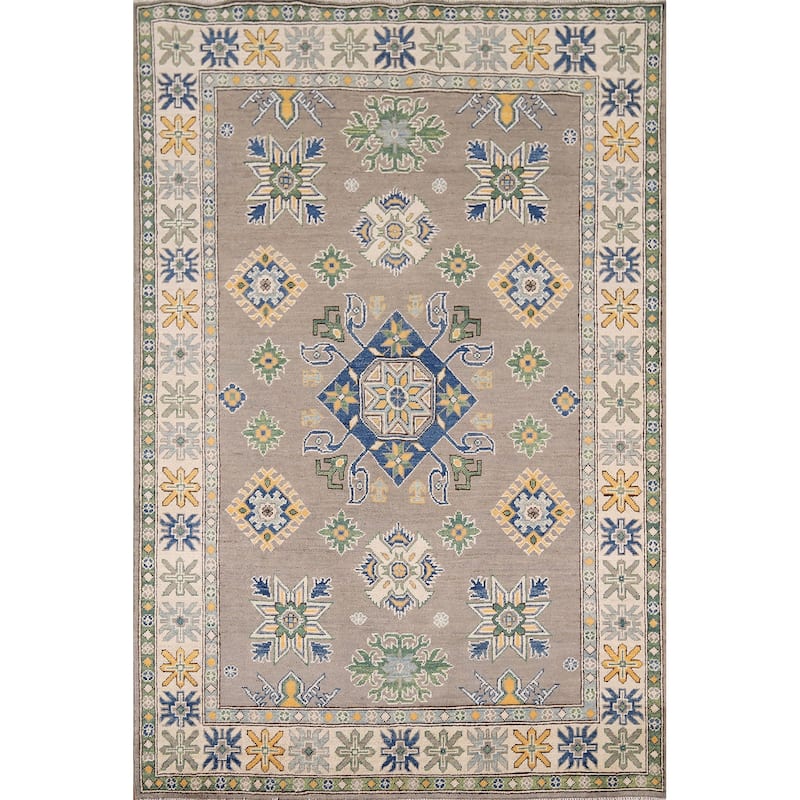 Oriental Grey Kazak Area Rug Handmade Wool Carpet - 5'0" x 6'10"