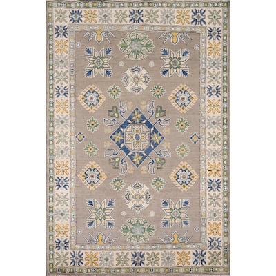 Oriental Grey Kazak Area Rug Handmade Wool Carpet - 5'0" x 6'10"