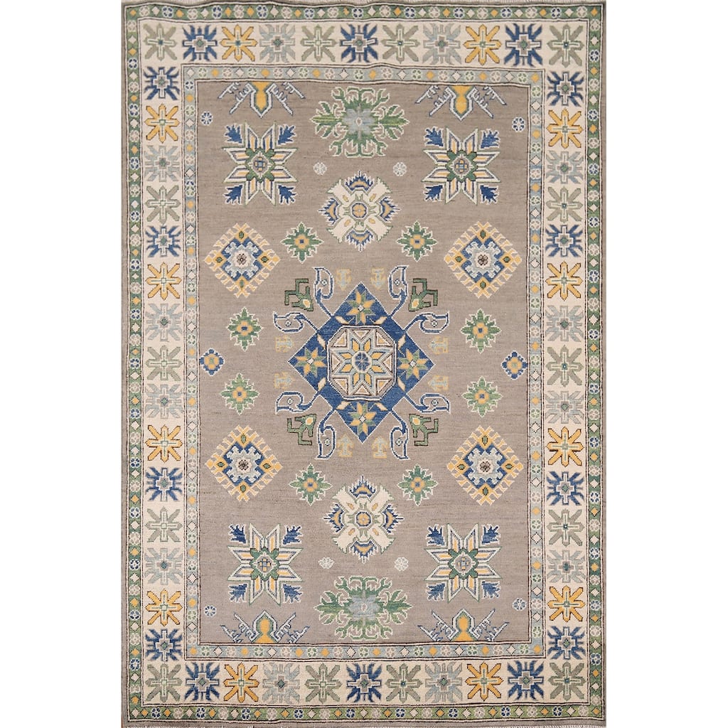 Oriental Grey Kazak Area Rug Handmade Wool Carpet - 5'0" x 6'10"