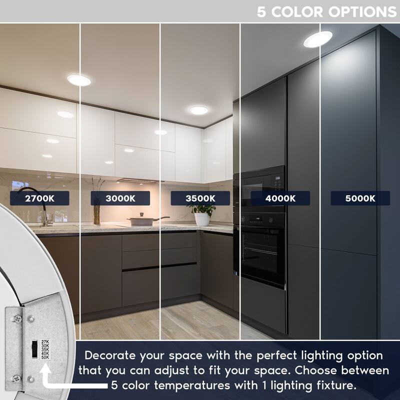 Luxrite 8 Inch LED Disk Lights, 27W, 5CCT 2700K | 3000K | 3500K | 4000K | 5000K, Flush Mount Recessed Retrofit...
