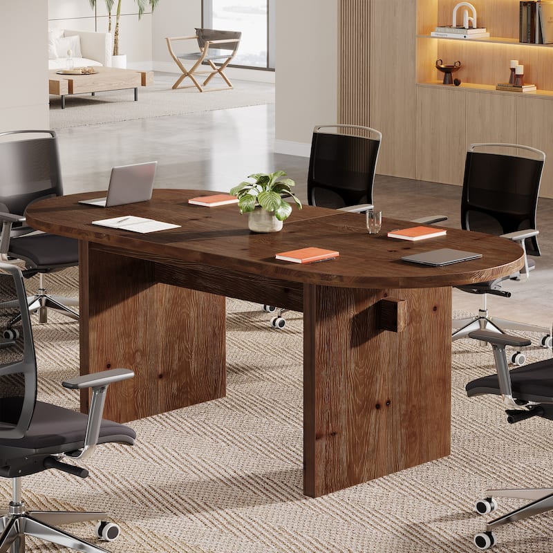 5.24 ft Solid Wood Oval Conference Table for 6 People