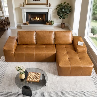 HOOOWOOO Mid-Century Modern Upholstery Fabric L-shaped Sectional Sofa