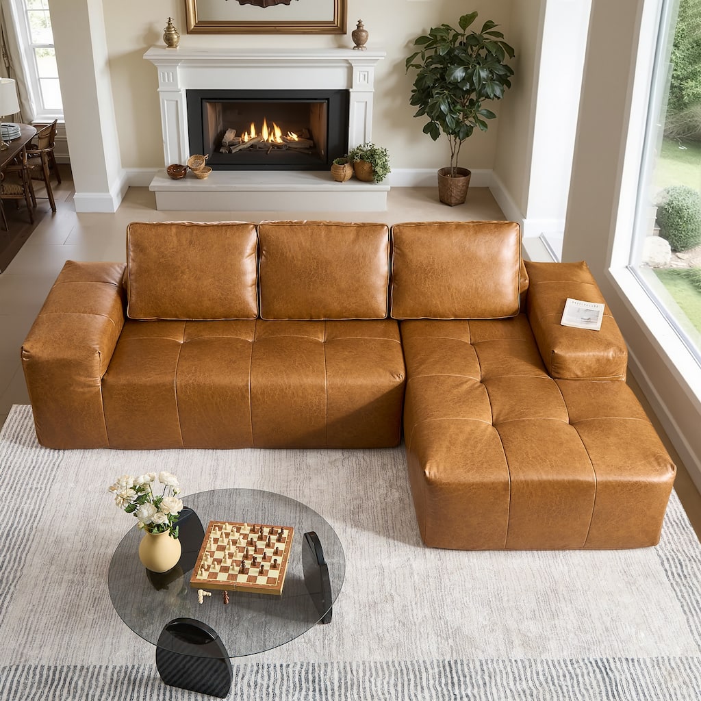 HOOOWOOO Mid-Century Modern Upholstery Fabric L-shaped Sectional Sofa