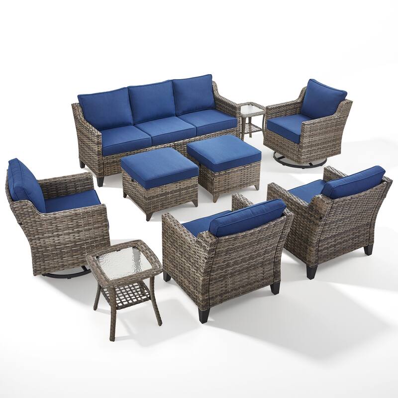 Pocassy Outdoor Patio Furniture Wicker Sofa Swivel Chair Set
