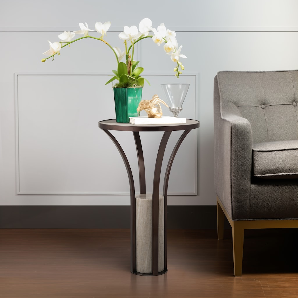 Sagebrook Home's Elegant 24-inch Alford Marble Top Table Bronze Iron Frame, Luxurious Accent Furniture for Home Decors