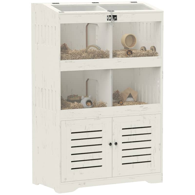 PawHut Large Hamster Cage for Multiple Small Pets, Rat Cage with Storage Cabinet, Cream White - Cat - white