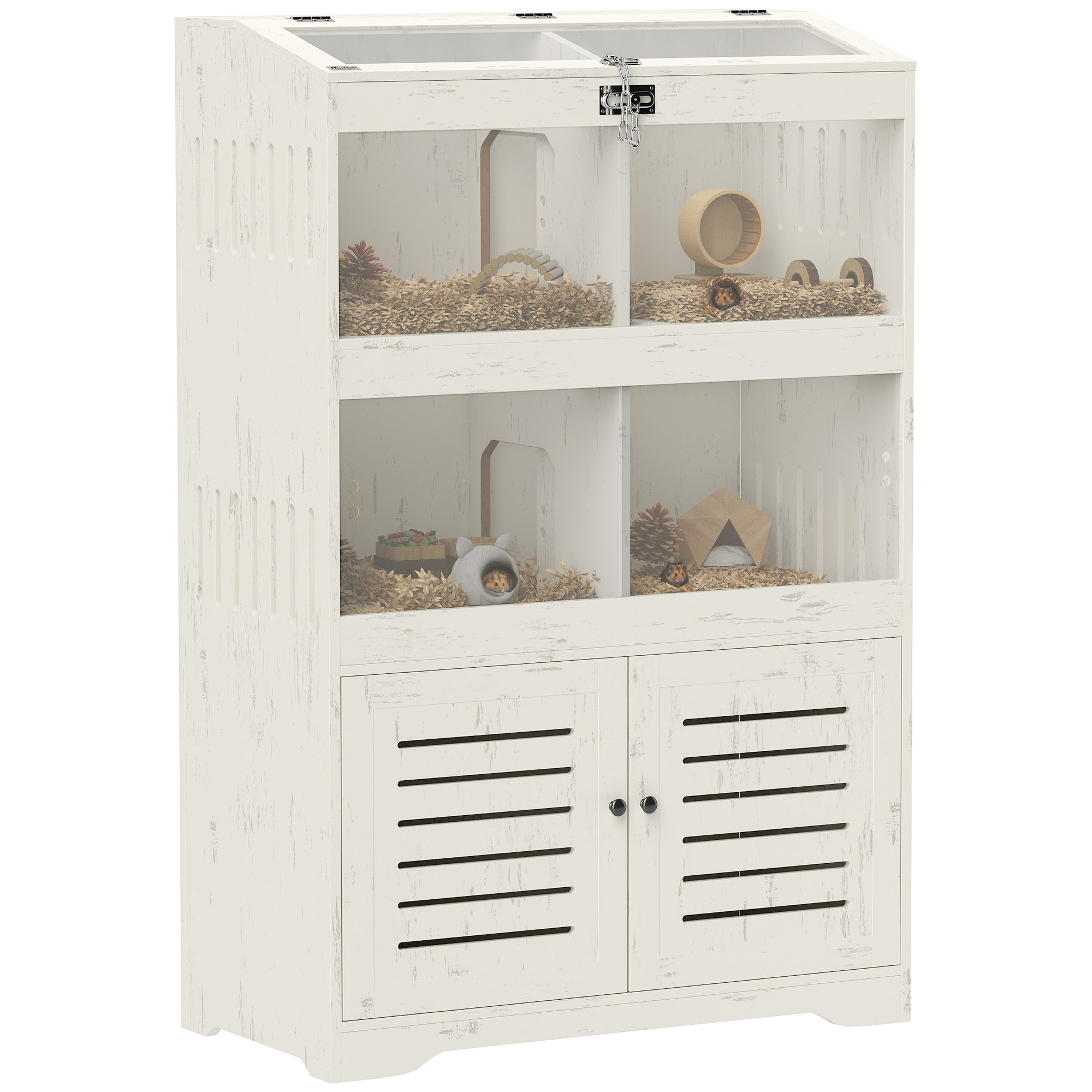 PawHut Large Hamster Cage for Multiple Small Pets, Rat Cage with Storage Cabinet, Cream White