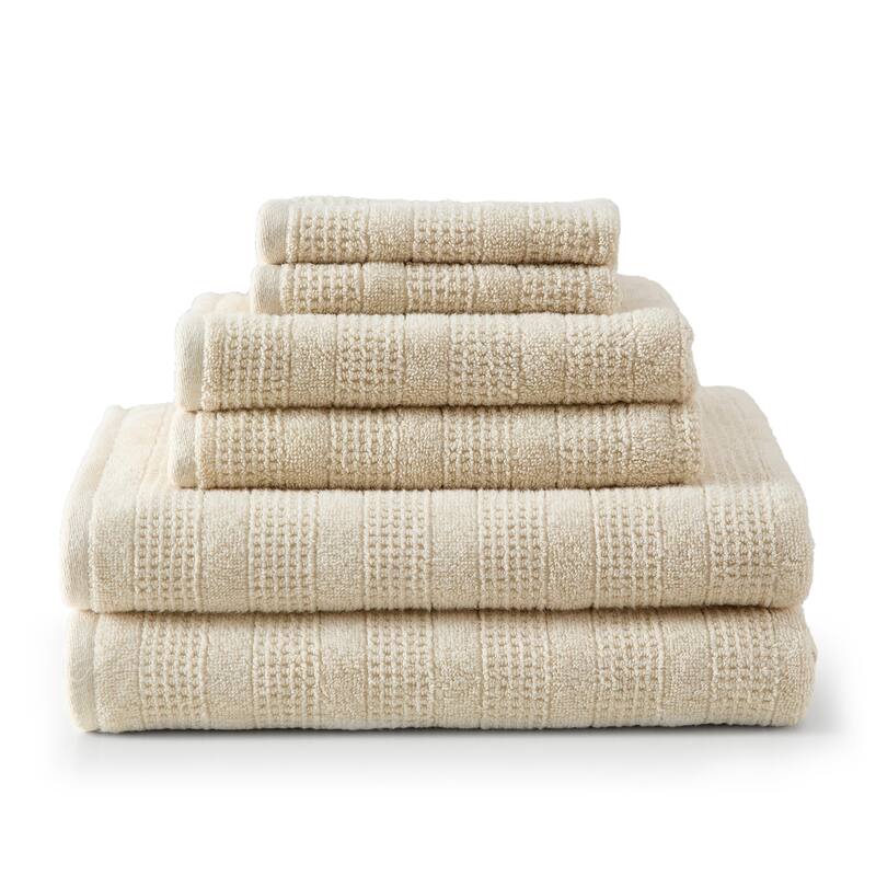 Martha Stewart Bedford Cottage 100% Cotton 6 Piece Towel Sets (Bath Towel/Hand Towel/Washcloth) - 6 Piece - Beige