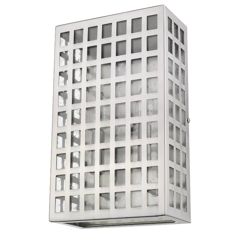 Steel LED Wall Light with Seedy Glass and Flush Mount - 4” x 8” x 13.25” (D x W x H) - Nickel