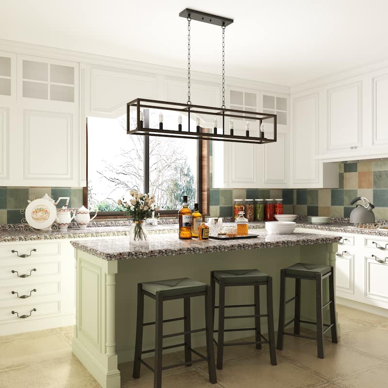 Modern Farmhouse 8-light 48In Rectangle Linear Kitchen Island Lights - N/A