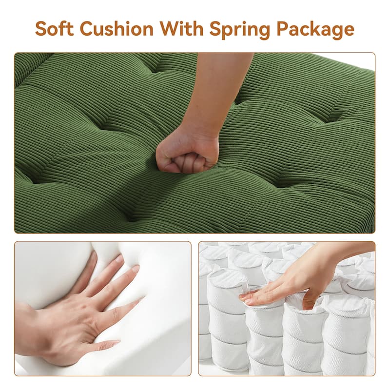 2 Set Corduroy Convertible Sleeper Sofa Bed Loveseats with Cup Holder, USB Ports