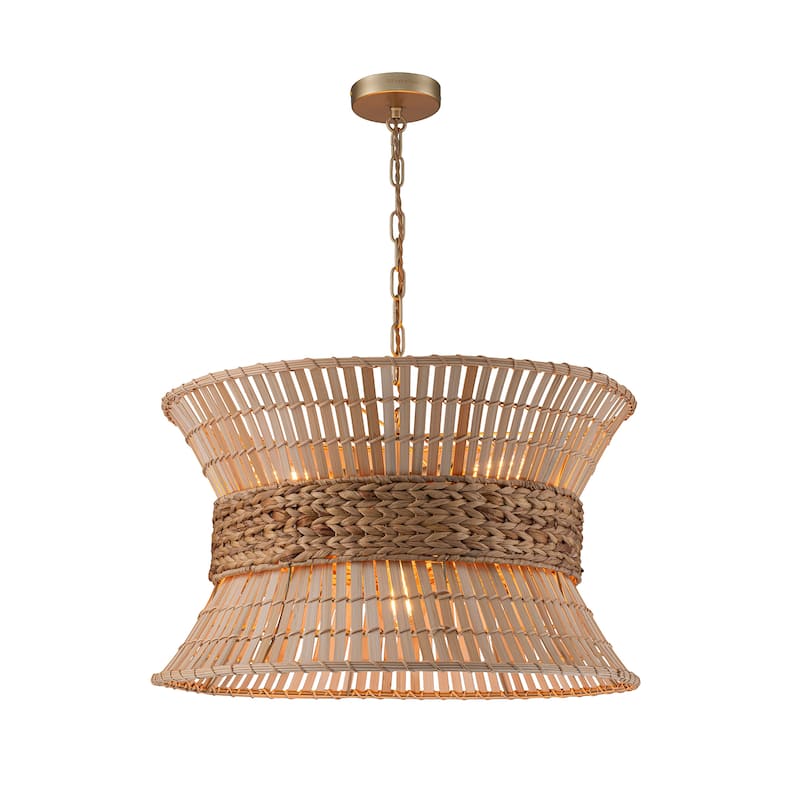 Umber 4-Light Modern Natural Rattan Pendant Ceiling Fixture Coastal Nautical Chandelier - 24 Wide - Beige