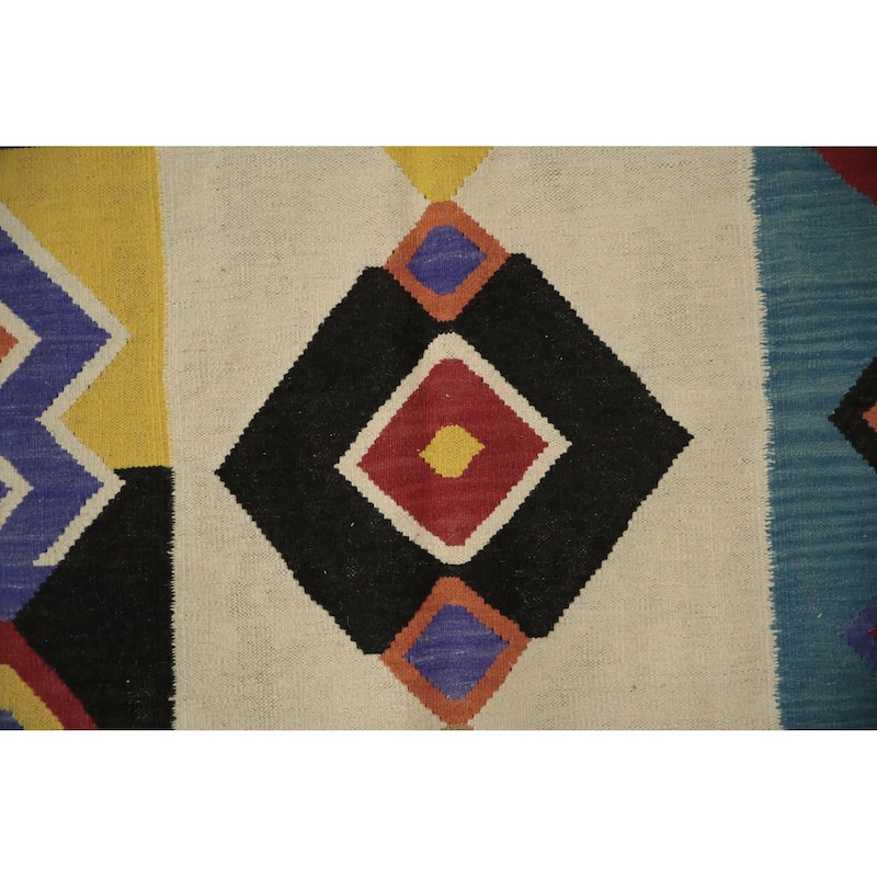 Hand Woven Oriental 100% Wool Carpet Southwestern Modern Beige & Ivories Kilim Runner Rug - 18' 1'' X 5' 5''