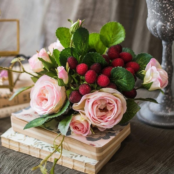 RusticReach Artificial Raspberry Rose Bouquet 7" Tall