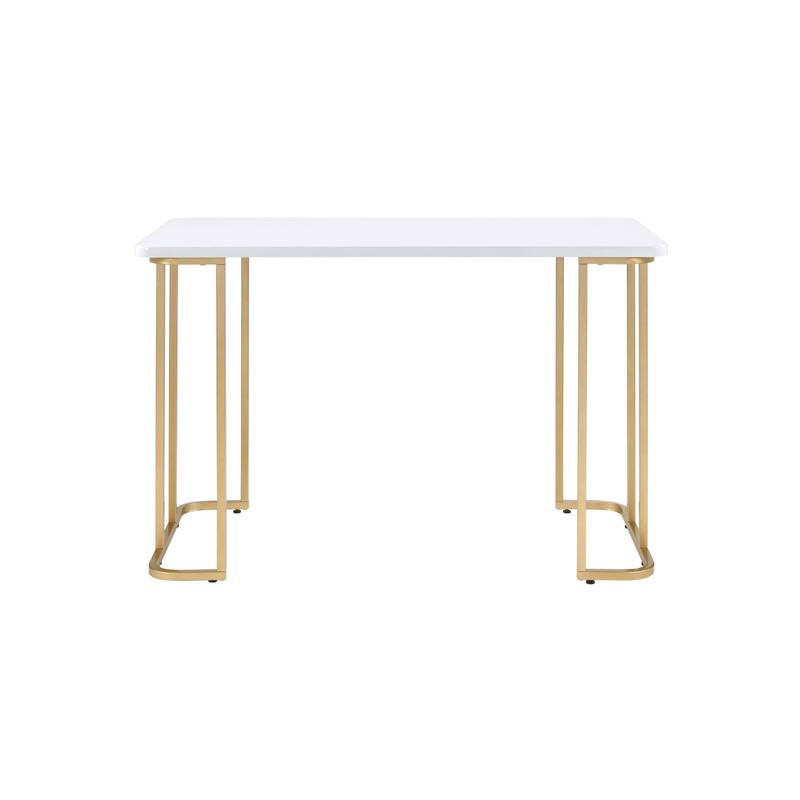 White Wood Writing Desk with Gold Metal Sled Base and Reversible Design - White and Gold