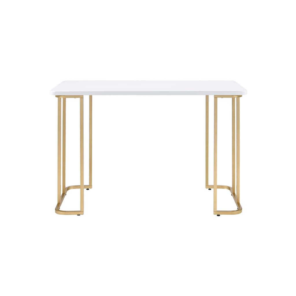 White Wood Writing Desk with Gold Metal Sled Base and Reversible Design