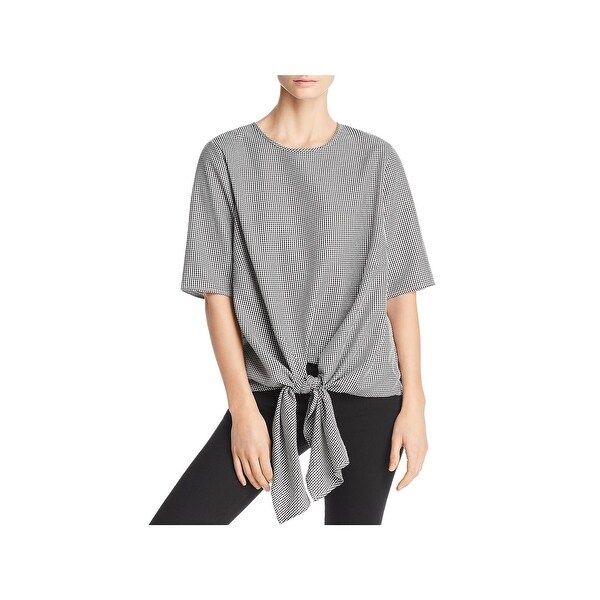 K&C Womens Pullover Top Gingham Tie Front
