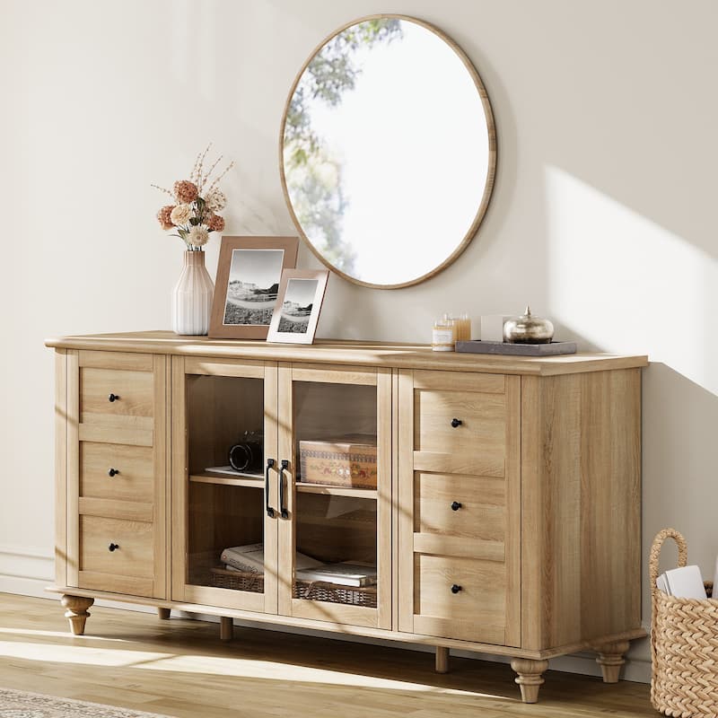 Farmhouse Sideboard with Glass Door, Buffet & cabinet for Kitchen