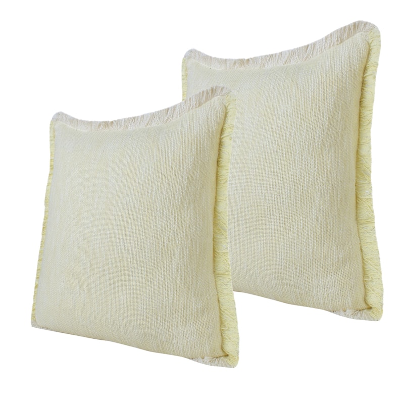 Set of Two 20" Lemon Cotton Throw Pillows with Fringe