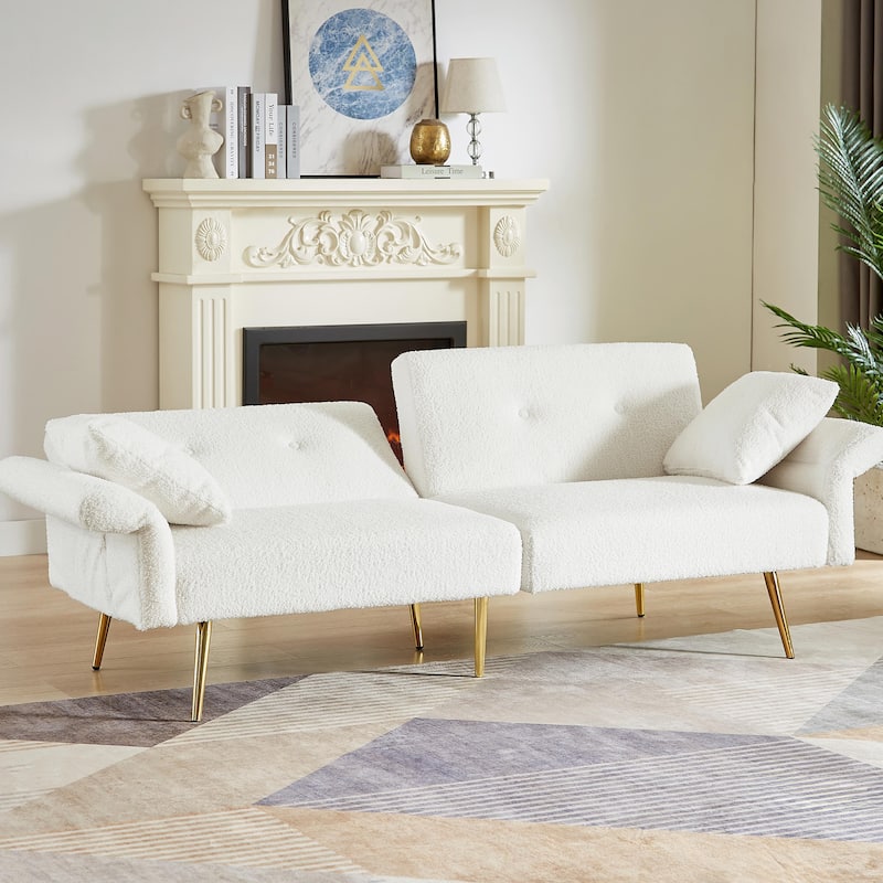 Modern Loveseat Sofa Bed - Teddy Upholstery with Side Pocket