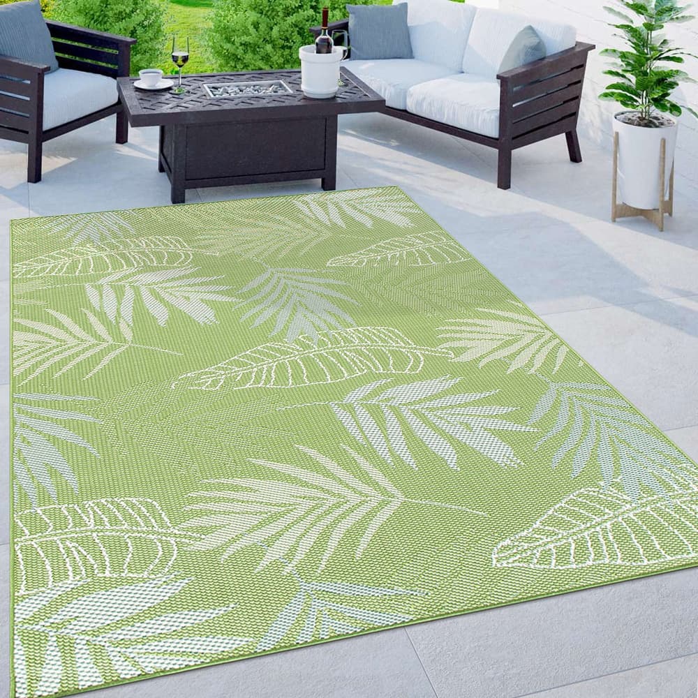 Contemporary Floral Leaves Indoor/Outdoor Flatweave Waterproof Backyard Patio Area Rug