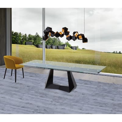 Davee Extendable Dining Table With Glass Top and Steel Stand - 70.87/106.35*35.43*30 inches