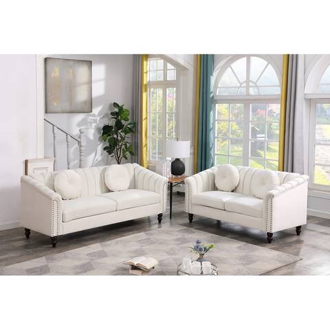 Ivory Microfiber 3-Piece Living Room Sofa & Loveseat,Chair(4905)