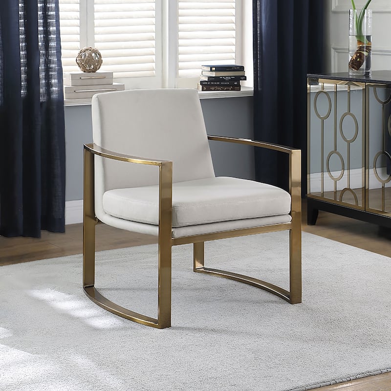 Cream and Bronze Concave Metal Arm Accent Chair