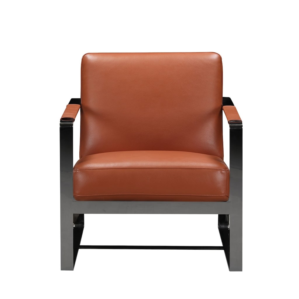 HomeRoots 28" Camel And Black Genuine Leather Arm Chair - 28 in. x 31 in. x 35 in.