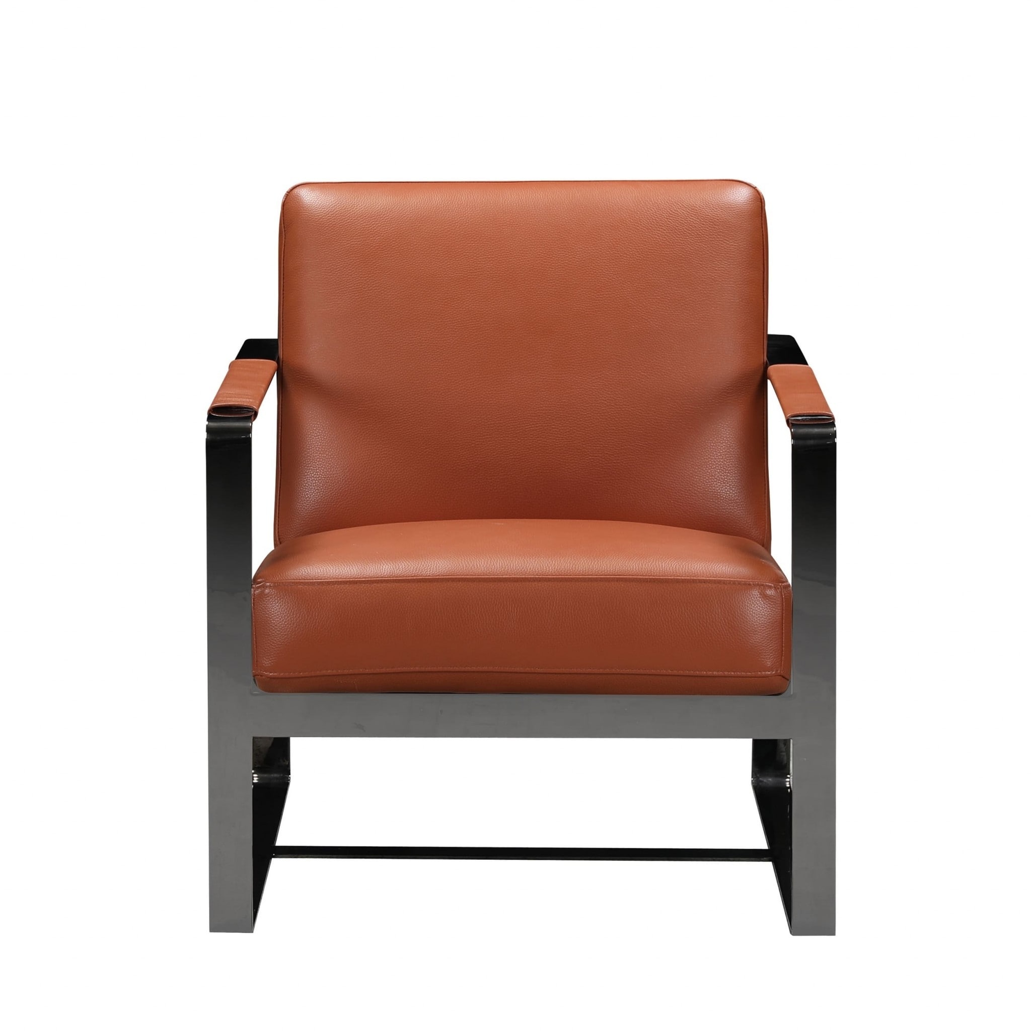HomeRoots 28" Camel And Black Genuine Leather Arm Chair - 28 in. x 31 in. x 35 in.