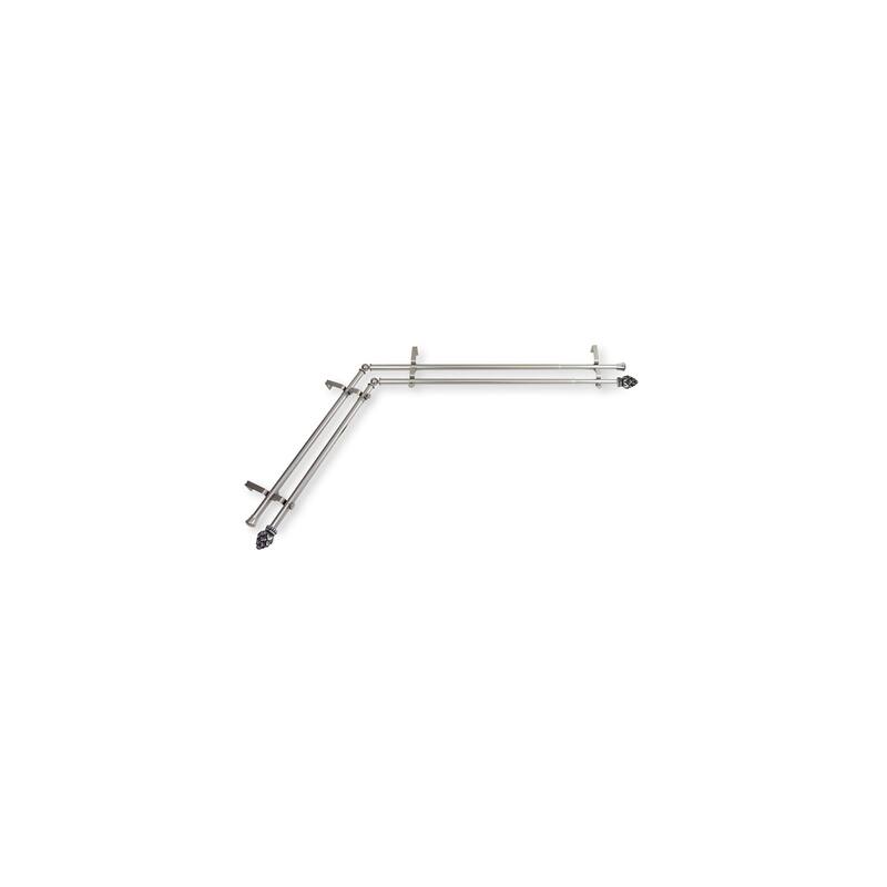 Corner Window Curtain Rod Double - Adjustable Length Satin Nickel Drapery Rod Set - M