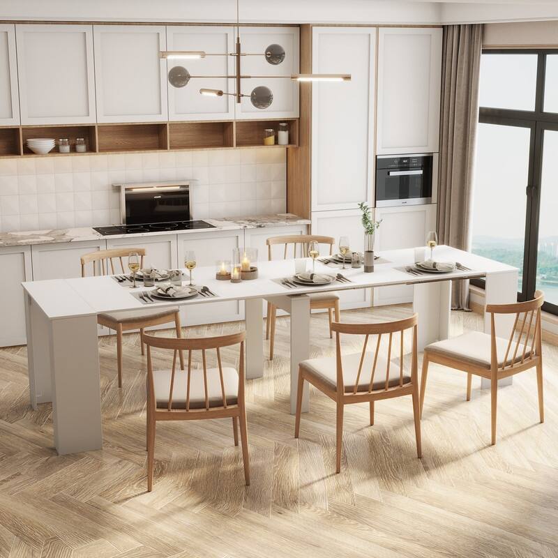 Multifunctional Extendable Dining Table,Console Table - White