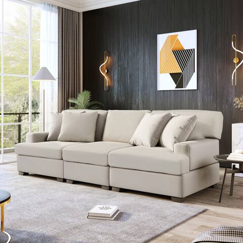 U-Style 3 Seat Sofa with Removable Back and 4 Comfortable Pillows