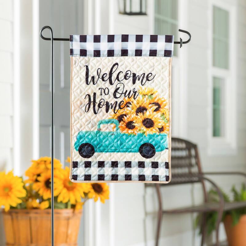 12.5 in. x 18 in. Mint Sunflower Truck Garden Quilted Flag