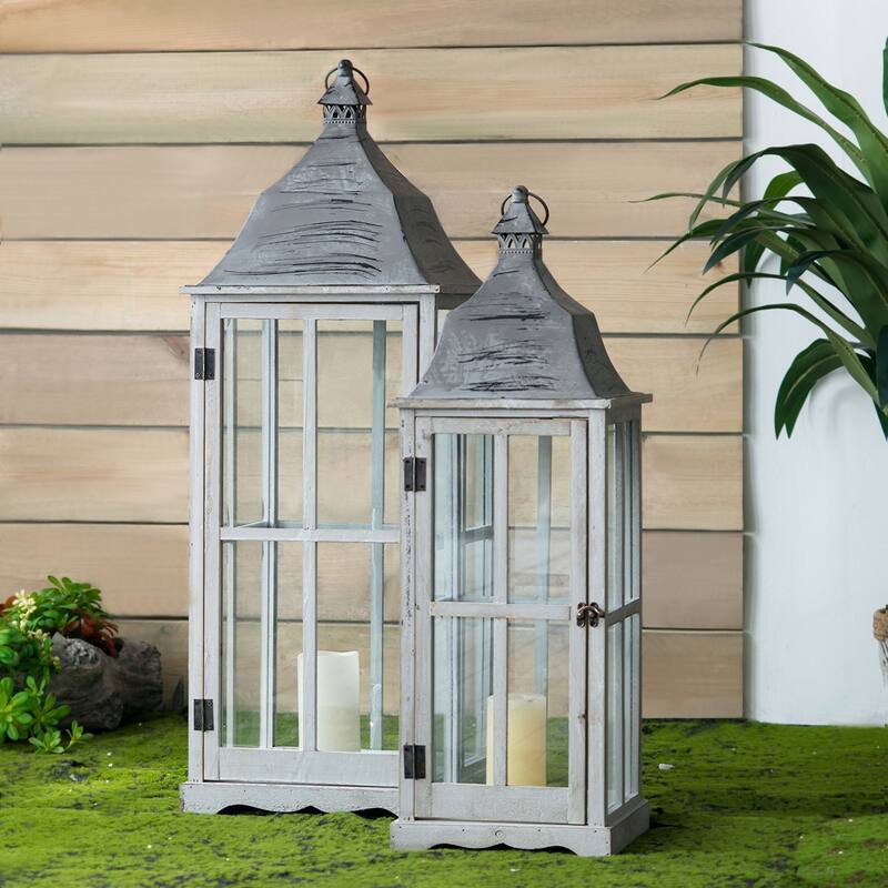 Window Scape Wooden Lanterns - 36.25" - Gray - Set of 3