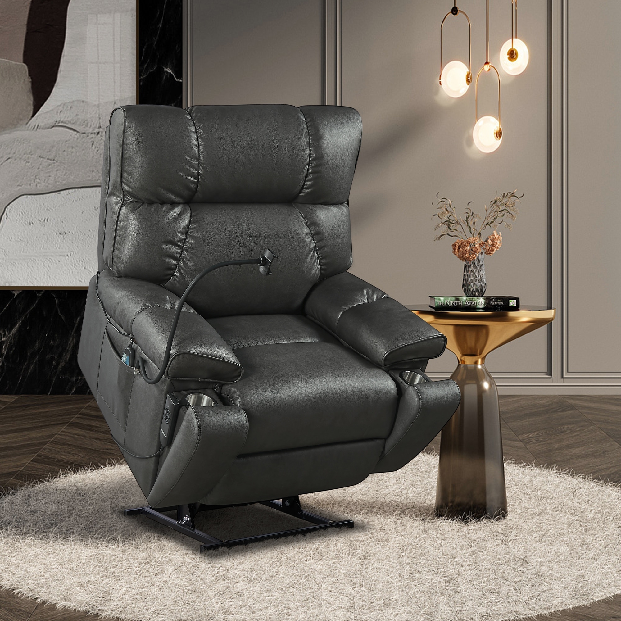 Bonded Leather Power Lift Recliner Chair with 2 Motors Massage