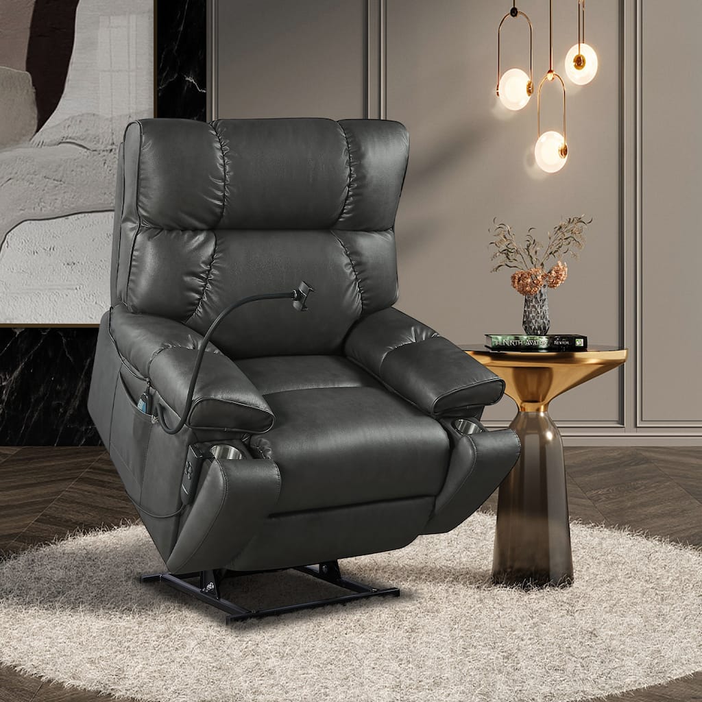 Power Lift Recliner Chair with Massage and Heat for Elderly: 3 Positions, 2 Side Pockets, Phone Holder, Cup Holders